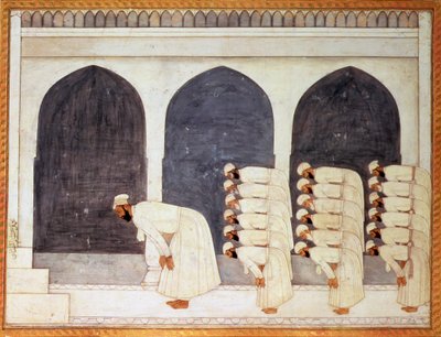 Een Mogolprins in een moskee die het vrijdaggebed leidt uit het grote Clive Album, Mughal, c.1720 door Mughal School