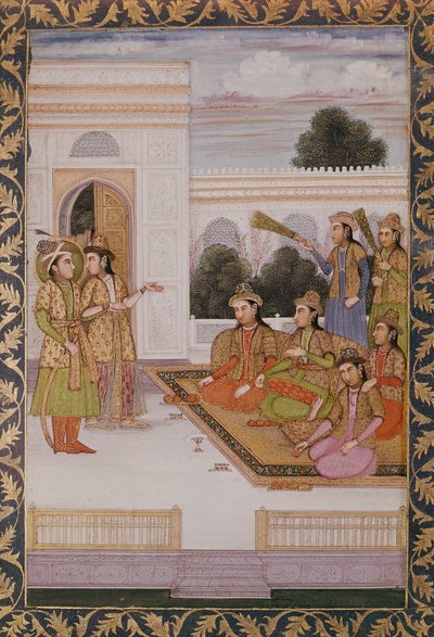 Jozef gepresenteerd aan de vrouwen van Mizr door Zuleika, de vrouw van Potifar, episode uit het populaire Perzische gedicht Yusuf en Zulaikha door Jami (1414-92) c.1780 door Mughal School