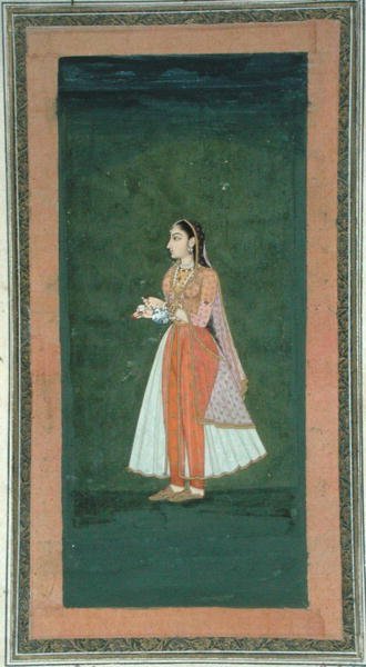 Dame met een wijnfles en beker, uit het Kleine Clive Album door Mughal School