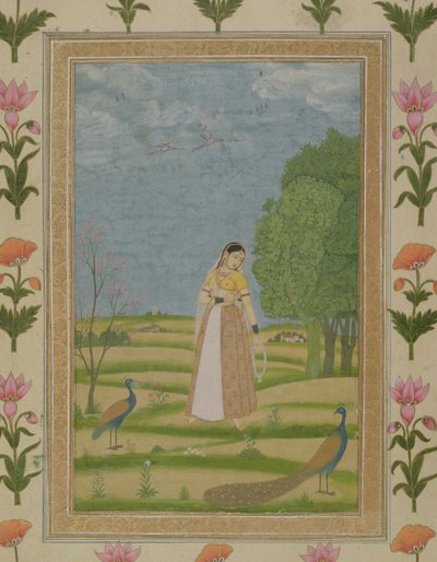 Dame met pauwen, uit het Small Clive Album door Mughal School
