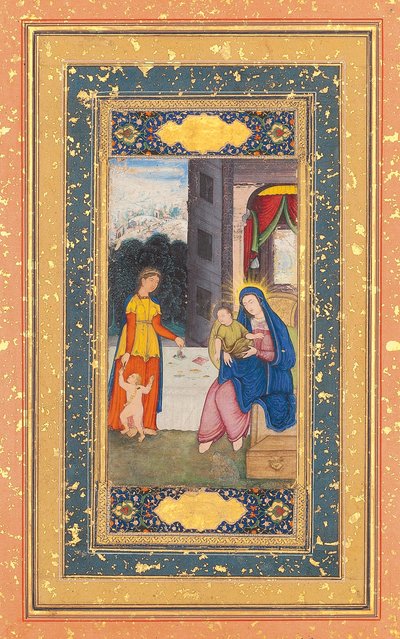 Madonna en kind bezocht door Elizabeth en Johannes de Doper, Mughal India, ca. 1610 door Mughal School