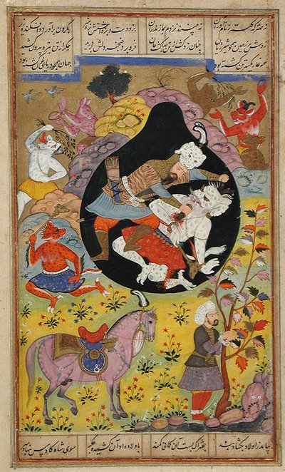 Rustam doodt de Witte Div, 1608 door Mughal School