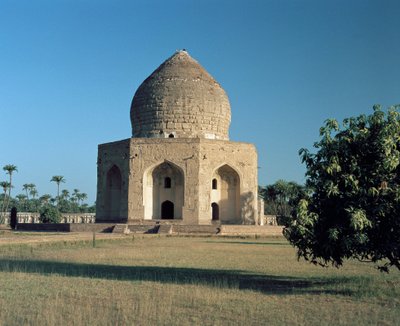 Uitzicht op het mausoleum van Asif Khan in Shahdara Bagh door Mughal School