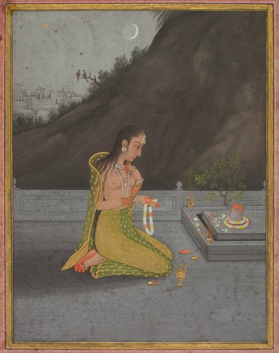 Een nachtscène van Shiva Puja, c. 1760-70 door Muhammad Rizavi Hindi