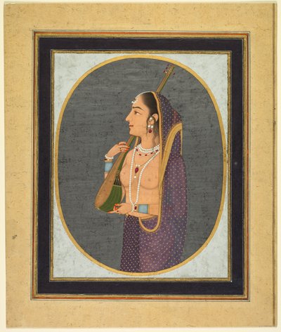 Hofdame zingend en spelend op de vina, ca. 1760 door Muhammad Rizavi Hindi