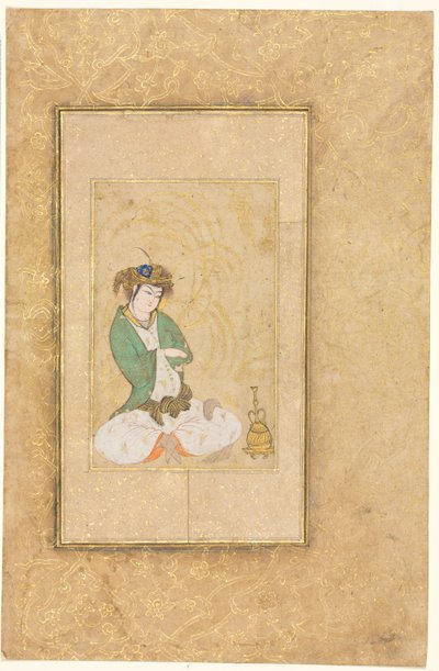 Jongere zittend bij een wilg, enkele pagina illustratie, ca. 1600-1650 door Muhammad Yusuf