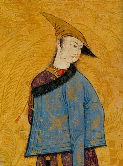 Jongere met een korte bontjas over zijn schouder, 1640s door Muhammad Yusuf