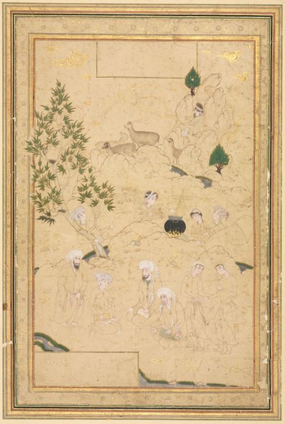 Picknick in de bergen, enkele pagina illustratie, ca. 1550-1600 door Muhammadi