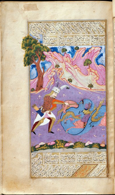 Rustam Doodt de Draak. Manuscriptverlichting uit het epos Shahname door Ferdowsi door Muin Musavvir