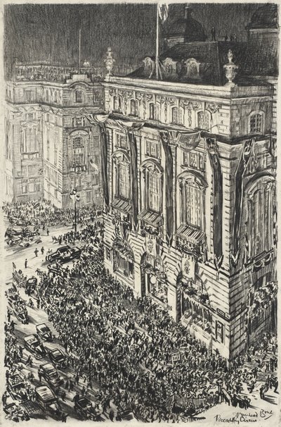 Piccadilly Circus, vooravond van de kroning van George VI door Muirhead Bone