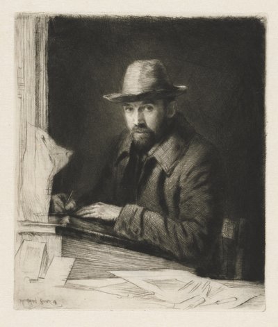 Portret van de kunstenaar met een hoed, nr. 2 door Muirhead Bone