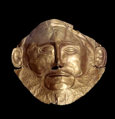 Begrafenismasker in Myceens goud (van Mycene) bekend als “Masker van Agamemnon” door Mycenaean