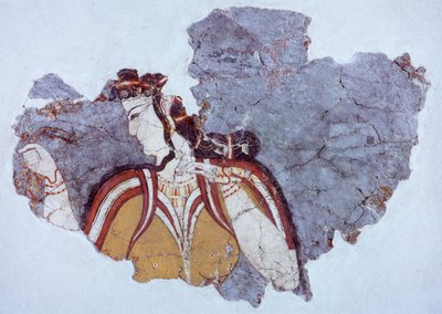 Dame van het hof, fresco uit het Myceense paleis (Griekenland), Myceense beschaving door Mycenaean