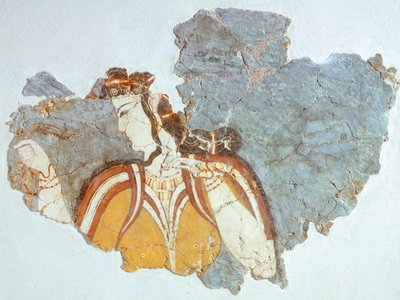 Dame van het hof, fresco uit het paleis van Mycene, Myceense beschaving door Mycenaean