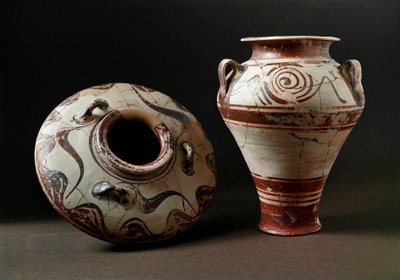 Myceense kunst: keramische vazen. 1400 v.Chr. Athene, Agora Museum - Myceense kunst: keramische vazen. 1400 v.Chr. Agora Museum, Athene, Griekenland door Mycenaean