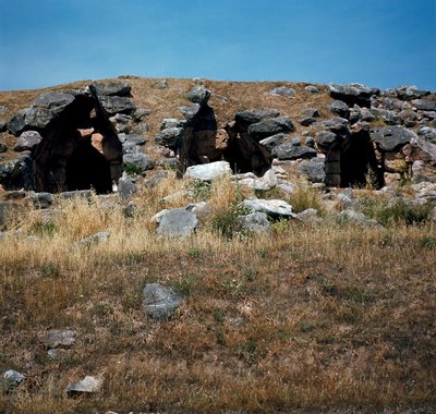 Myceense kunst: huizen gebouwd in de vestingwerken van de stad Tiryns, rond 1200 v.Chr. door Mycenaean