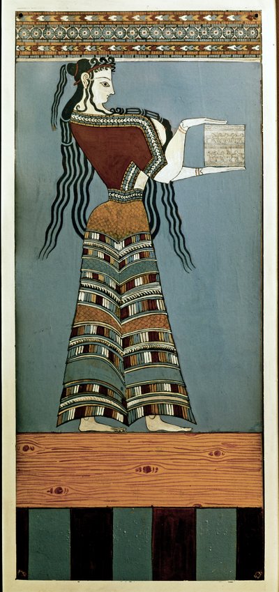 Myceense kunst: Een dame-courtesan van Mycaene. Fresco uit Tyrins, origineel 13e eeuw v.Chr. door Mycenaean Mycenaean