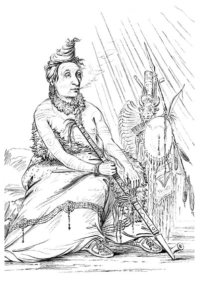 Portret van Black Moccasin, hoofd van de Minnetarees door Myers and Co