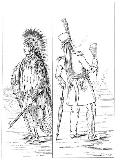 Wi-Jun-Jon in inheemse kleding en in reglementair uniform, 1841 door Myers and Co