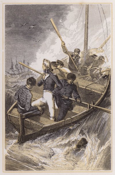 Nelson aan boord van zijn schip tijdens een storm door Myles Birket (after) Foster