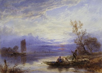 Een Veerboot bij Zonsondergang door Myles Birket Foster