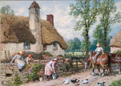 Een ontmoeting langs de weg: Eenden op een landweg door Myles Birket Foster