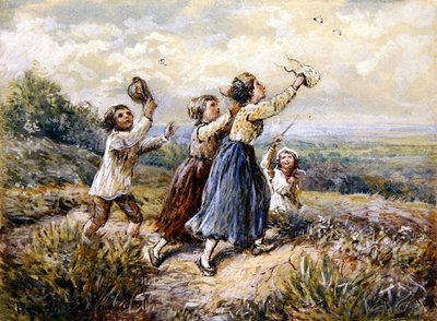 Kinderen die vlinders achtervolgen door Myles Birket Foster