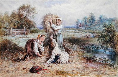 Kinderen spelen in een weide door Myles Birket Foster