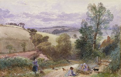 Figuren die takken verzamelen langs een weg door Myles Birket Foster