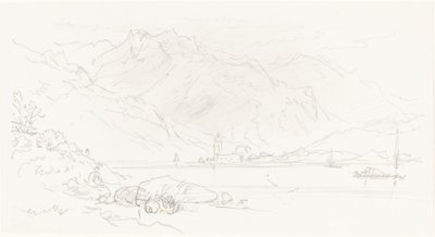 Meer in een bergachtig landschap door Myles Birket Foster