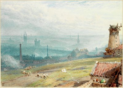 Newcastle upon Tyne vanaf de Windmill Hills, Gateshead door Myles Birket Foster