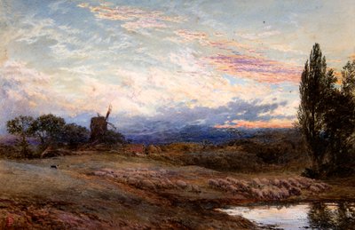 Schapen Drinken bij Zonsondergang door Myles Birket Foster