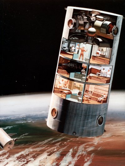Een futuristische kijk op leven in de ruimte, ca. 1970s door NASA Images