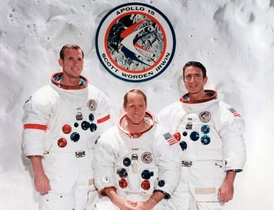 De bemanning van de Apollo 15-missie in het bemande ruimtevaartcentrum, Houston, Texas, 1971 door NASA Images
