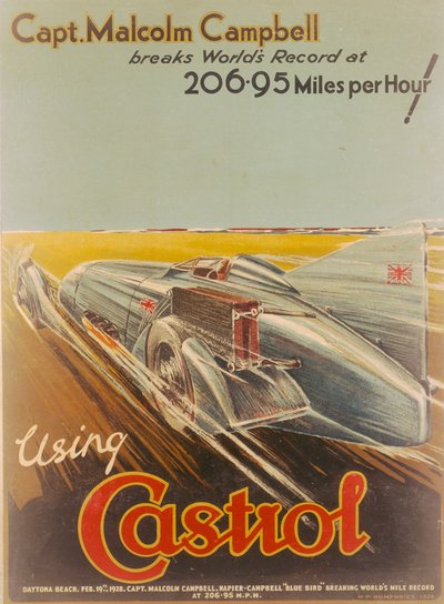 Poster die Castrol adverteert, met Bluebird, 1928 door NF Humphries