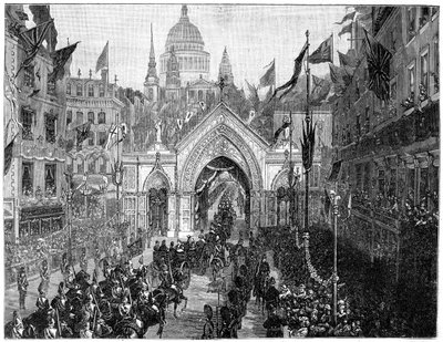 De processie bij Ludgate Hill, Dankdag, Londen, 1900 door N. Chevalier