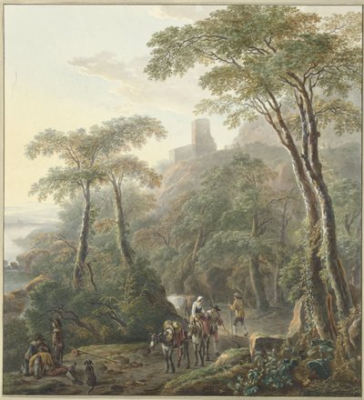 Landschap met herders en melkmeisje door N. Lamme