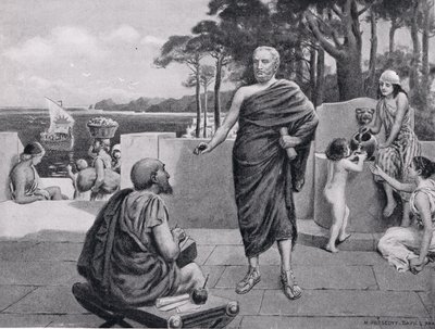 Thucydides in ballingschap, illustratie uit Hutchinsons History of the Nations door N. Prescott Davies