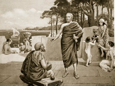 Thucydides in ballingschap, illustratie uit Hutchinsons Geschiedenis van de Naties door N. Prescott Davies