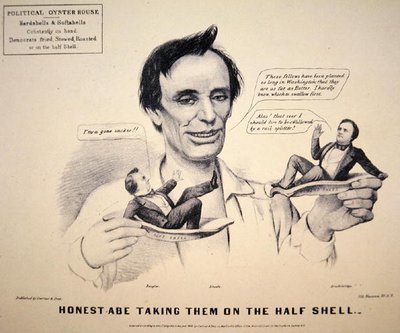 Abraham Lincoln (1809-65) Presidentscampagne cartoon door Currier and Ives