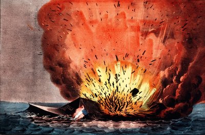 Amerikaanse Burgeroorlog (1861-1865): slag bij Hampton Roads 8-9 maart door N. and Ives J.M. (1824 95) Currier