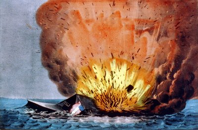 Amerikaanse Burgeroorlog (1861-1865): slag bij Hampton Roads 8-9 maart door N. and Ives J.M. (1824 95) Currier