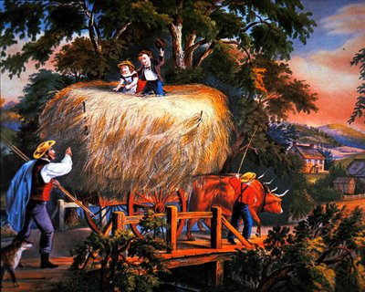 Amerikaans plattelandsleven: Hooi tijd - De laatste lading door Currier and Ives
