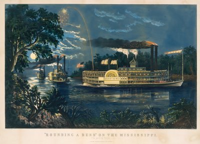 Bocht op de Mississippi – Het Afscheidssaluut door Currier and Ives