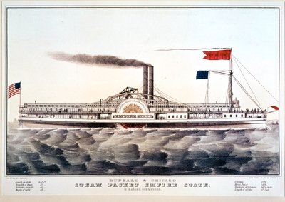 Stoomboot Empire State, die Buffalo en Chicago verbindt ... (gekleurde druk) door N. and Ives J.M. (1824-95) Currier