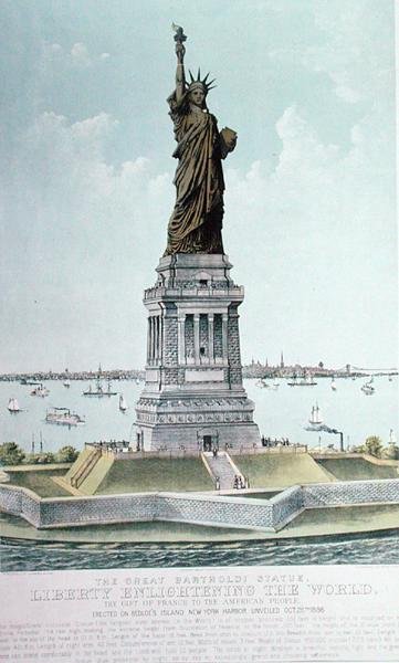 Het grote Bartholdi-standbeeld, Vrijheid die de wereld verlicht door Currier and Ives