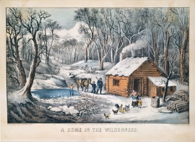 Een huis in de wildernis door Currier and Ives