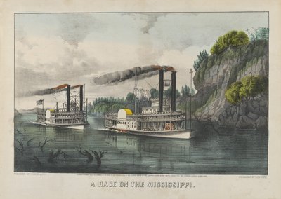 Een race op de Mississippi door Currier and Ives