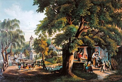 Plattelandsleven in de VS: De dorpssmid door Currier and Ives