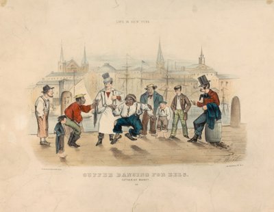 Cuffee danst voor paling – Catharine Market (Leven in New York) door Currier and Ives